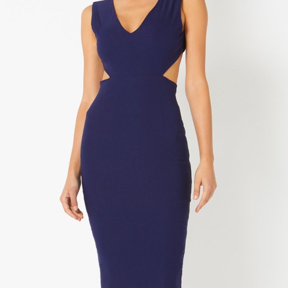 VESPER Lacey Navy Open Back Midi Dress